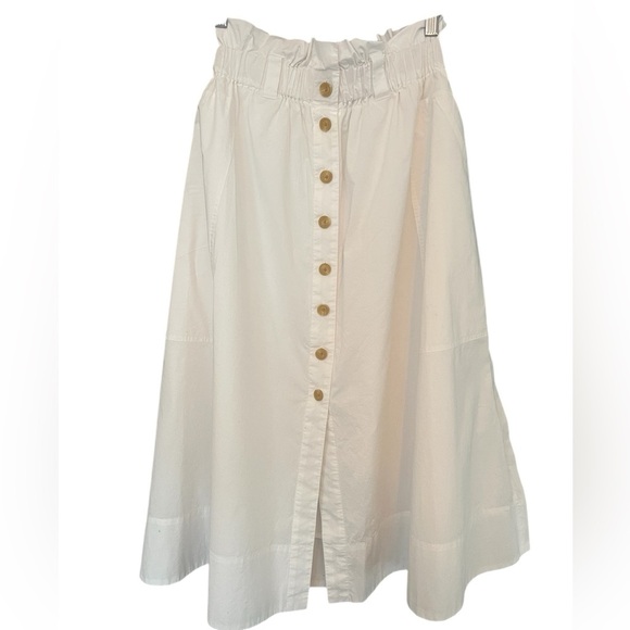 Everlane The Easy Paperbag A-Line Midi Skirt White Cotton Button Front Women’s - Picture 2 of 9